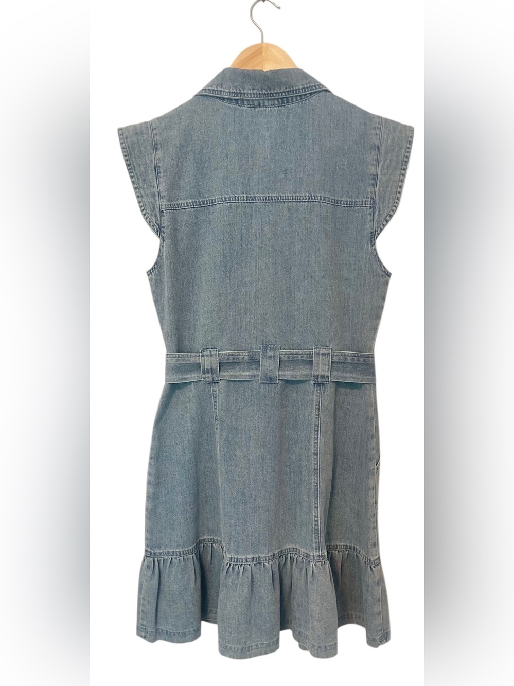 Fate XS Light Blue Denim Button-Front Dress with Belt - Picture 4 of 9